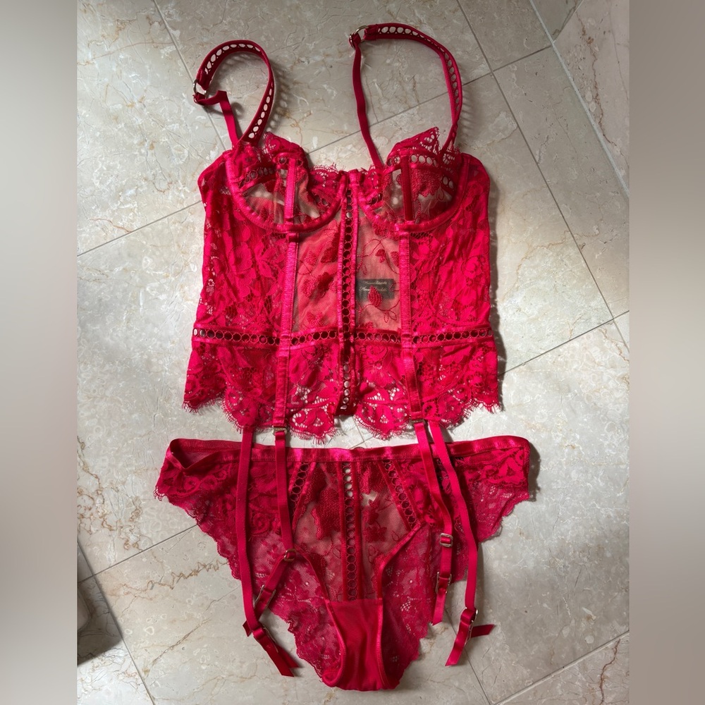 Honey Birdette Red Bustier & Panty set